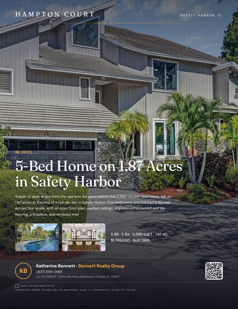 Editorial Cover flyer for 1609 Hampton Court, rendered from the sample kit