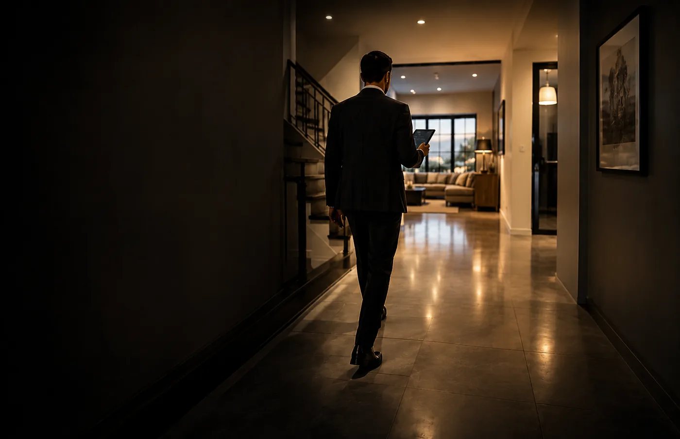 An agent walking a listing and dictating notes